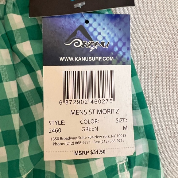 NWT Kanu Surf Men's Swim Trunks Green Checkered Size Medium - Picture 4 of 7